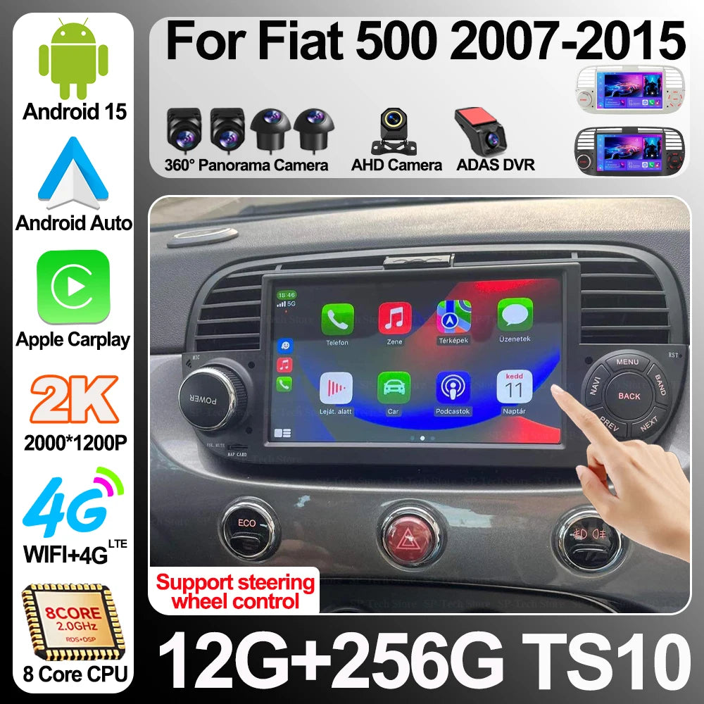 Android 16 For Fiat 500 2007-2015 Carplay Navigation Wireless Android Touch Screen Wifi Au | AUTOKITSHOP