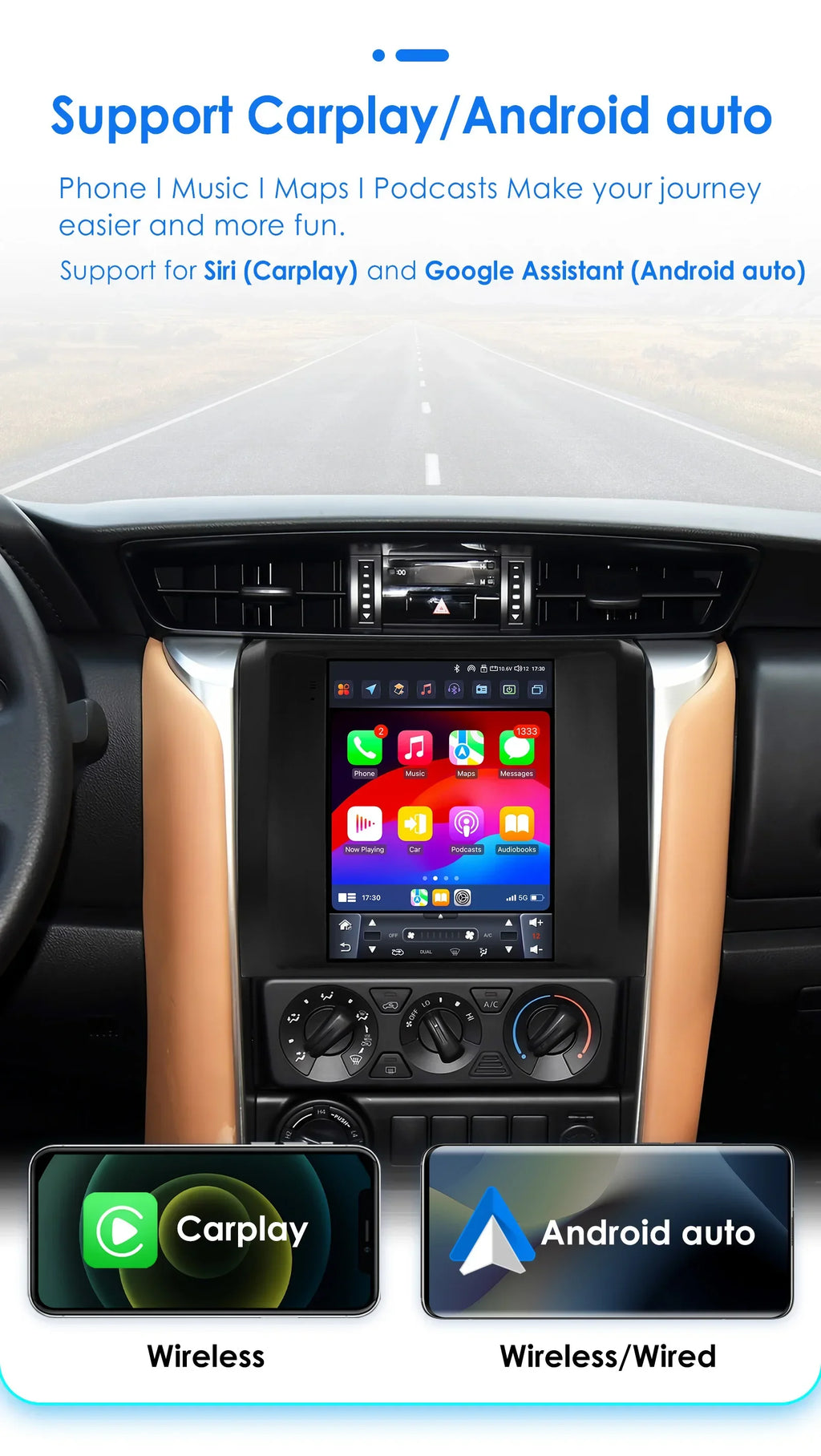 9.7"Carplay Android 14 Car radio for Toyota Fortuner Hilux Revo 2016-2022 multimedia Video