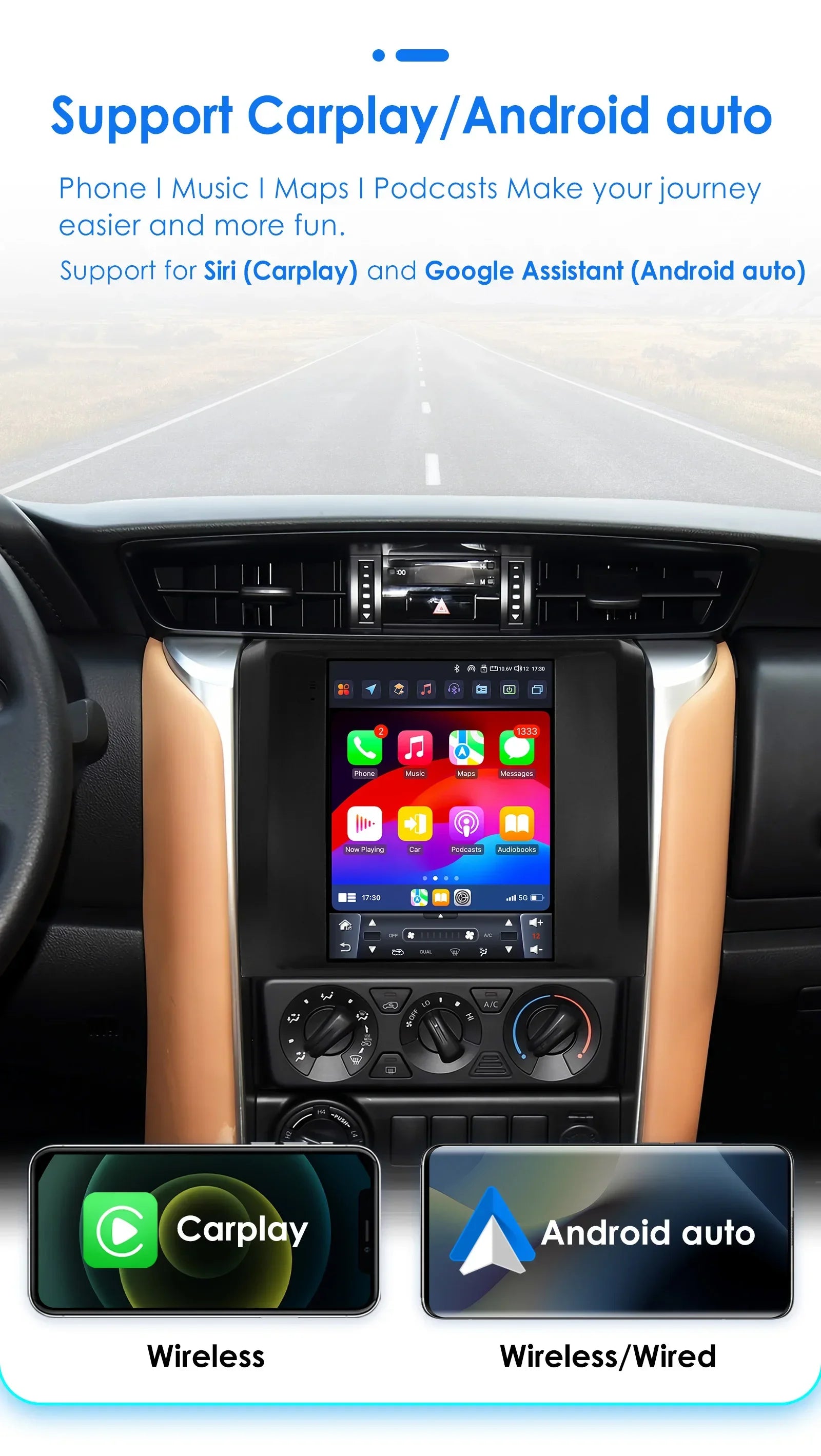 9.7"Carplay Android 14 Car radio for Toyota Fortuner Hilux Revo 2016-2022 multimedia Video
