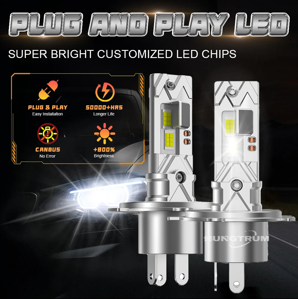 H4 LED Headlights Bulb 300000LM Super Bright 1:1 Mini Size Wireless With Fan Fast Cooling
