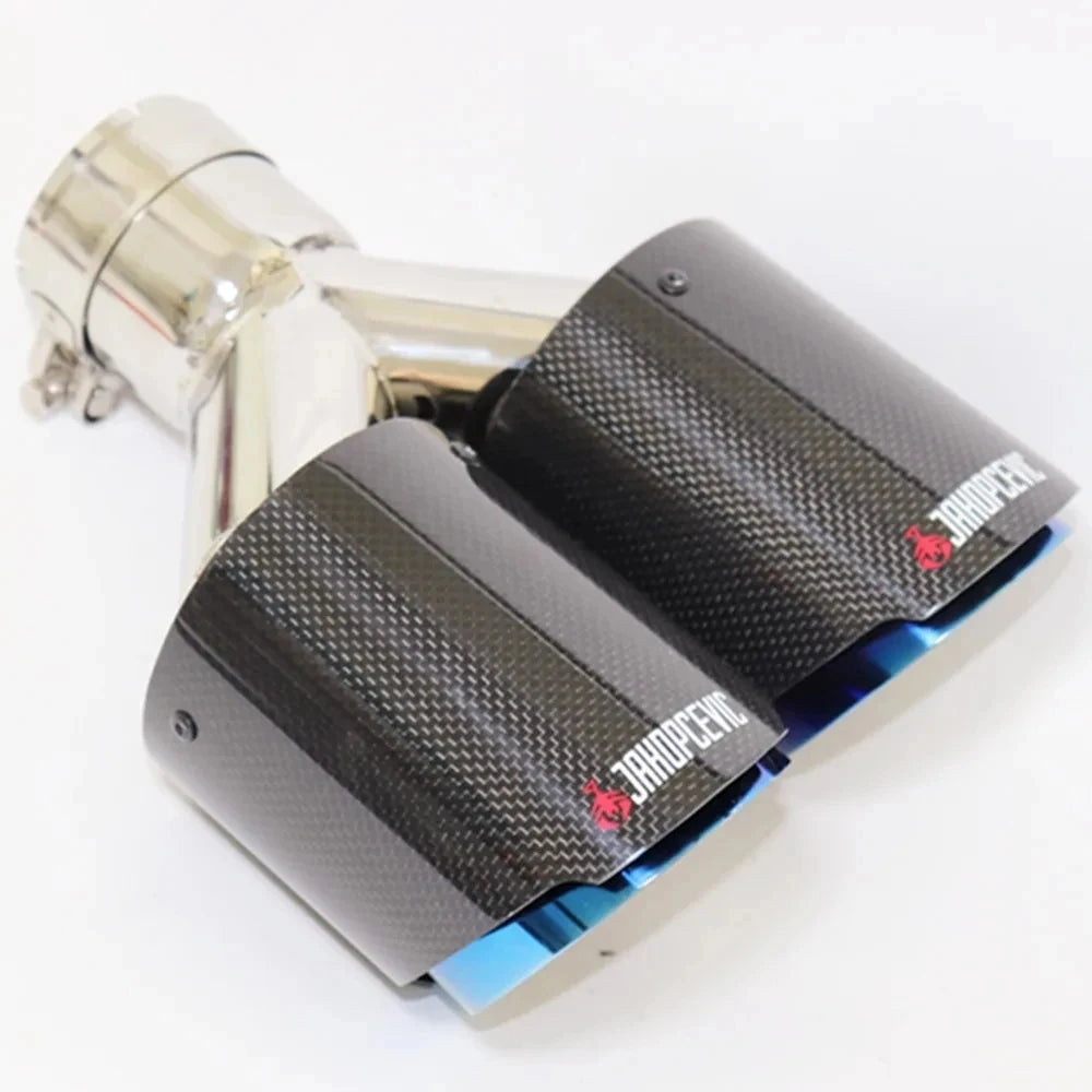 Car Exhaust Tip Modification Dual Blue Pipe Automobile Glossy Carbon Fiber Double Exhaust Muffle - Automotive LED Light