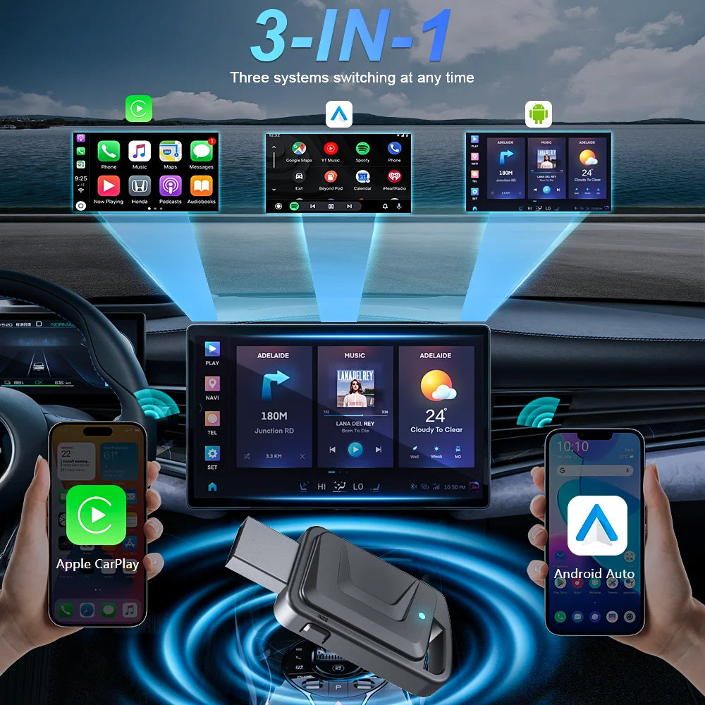 Wireless Android Auto & CarPlay Support Youtube Netflix Car Accessories WIFI BT 2 in Carpl