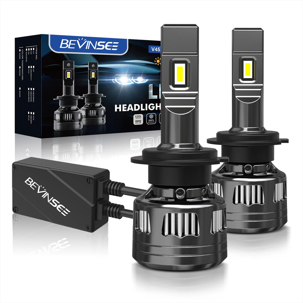 BEVINSEE V45 H7 LED Headlights H4 High Low Beam 120W 22000LM CANBUS H11 H1 9005 HB3 9006 H