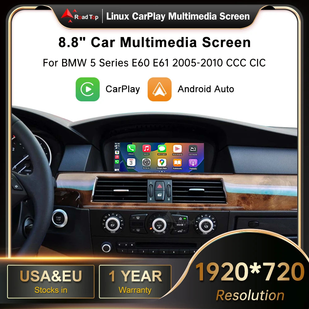 8.8' RoadTop Wireless CarPlay Android Auto For BMW 3 5 Series E90 E91 E60 E61 2005-2010 CC