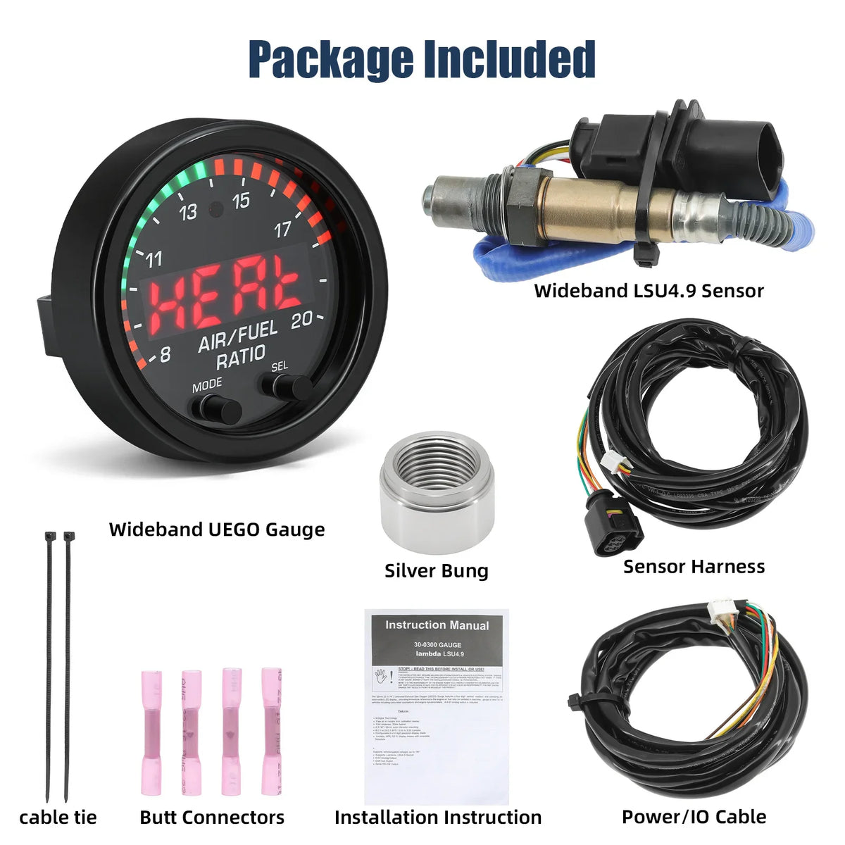 For 30-0300 X-Series AFR Wideband LSU 4.9 Lambda Meter Oxygen Sensor Controller Gauge Car 02 Air - Automotive LED Light