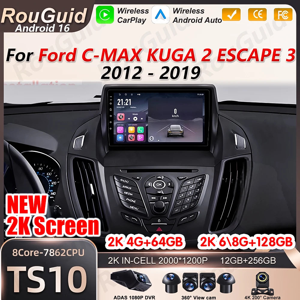 Car Radio Auto Wireless Carplay For Ford C-MAX Kuga 2 Escape 3 2012 2013 2014 2015 - 2019  | AUTOKITSHOP