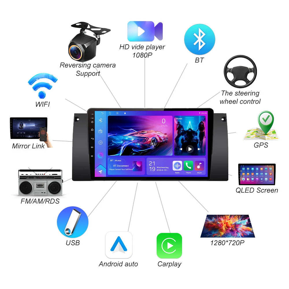 Android 16 For Bmw 5 E39 1995 - 2003 E53 X5 M5 Auto Radio Screen Carplay Car Multimedia Vi | AUTOKITSHOP