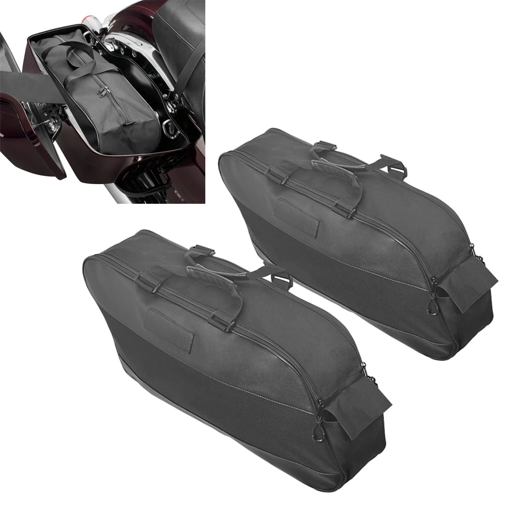 Motorcycle Black Saddle Bag Luggage Rack Liner Saddlebag For Harley Touring Road King Electra St - Automotive LED Light