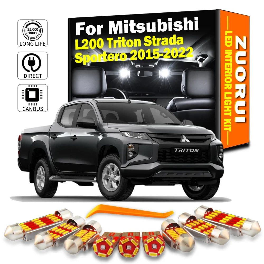 11-Piece LED Interior Light Kit for Mitsubishi L200 Triton Strada Sportero 2015- 2019 - Canbus Dome Map Door Trunk Bu...