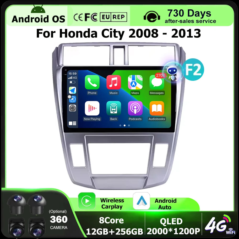 Android 16 Auto For Honda City 2008-2013 Car Radio Multimedia Video Player GPS Navigation