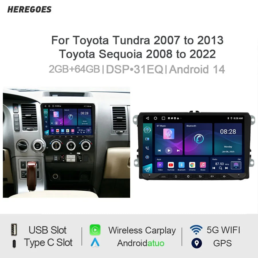 12.3" Wireless CarPlay Android Auto Android 14 Touch Screen GPS Navigation Multimedia Radio for Toyota Tundra/Sequoia 20