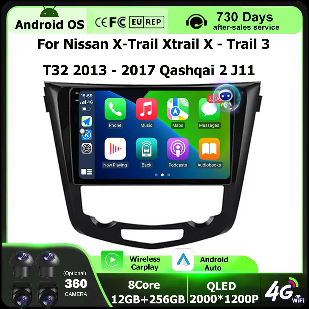 Wireless Carplay For Nissan X-Trail Xtrail X - Trail 3 T32 2013 - 2017 Qashqai 2 J11 Andro