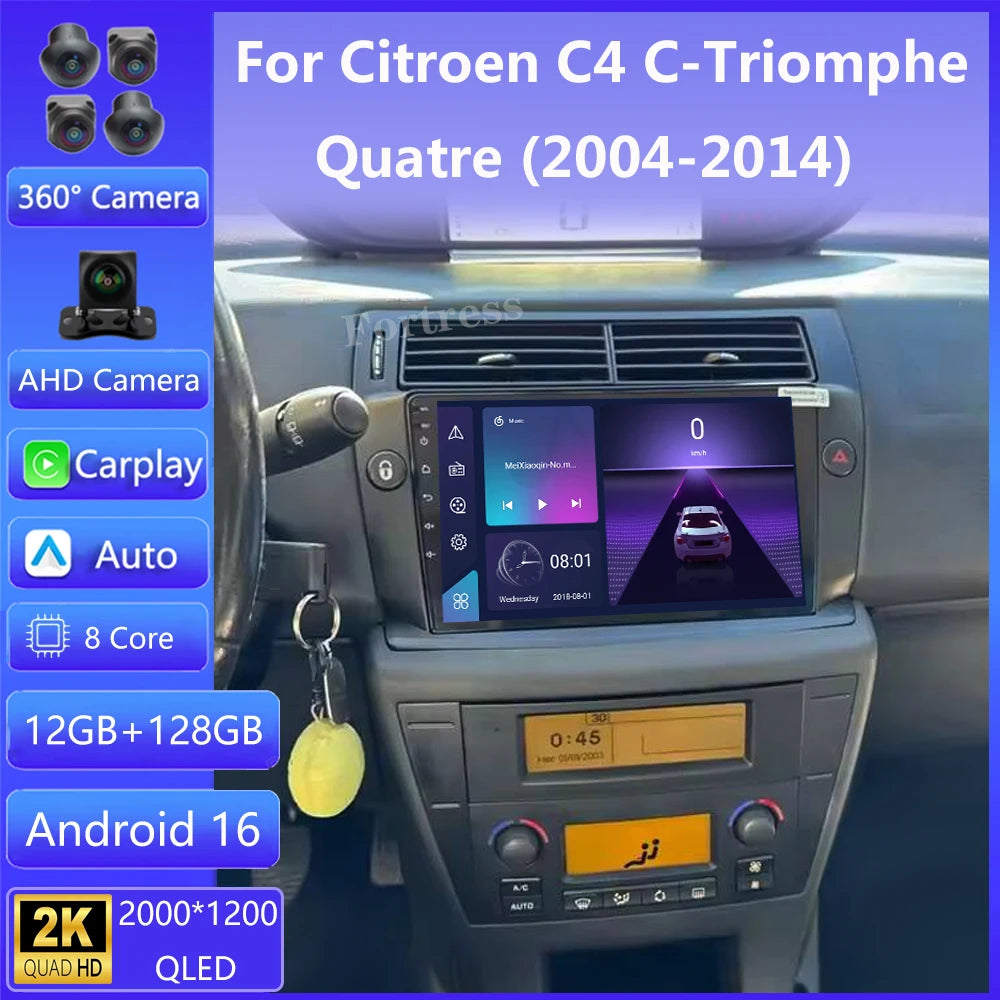 Android 16 For Citroen C4 C-Triomphe Quatre 2004-2014 Navigation GPS Multimedia Car Radio