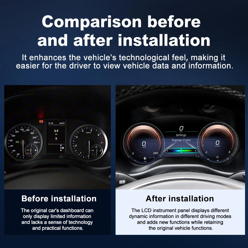 12.3" LCD Digital Instrument Panel Virtual Cluster for 2016-2024 Mercedes Vito Dashboard Odometer Speedometer - CarPlay