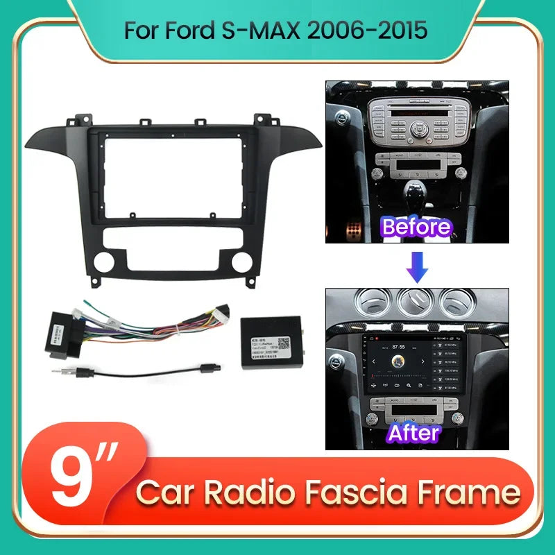 9 Inch Car Radio Stereo Panel for Ford SMAX S-MAX Black 2006 - 2015 Player Frame 2 Din Hea | AUTOKITSHOP