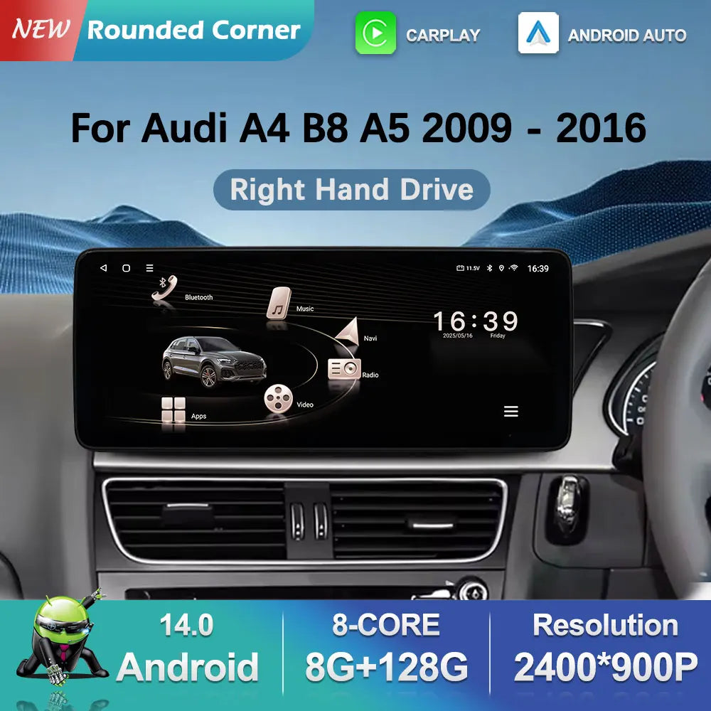 Right Hand Drive for Audi A4 B8 A5 2009 - 2016 Car Radio Multimedia Player Android 14 DSP