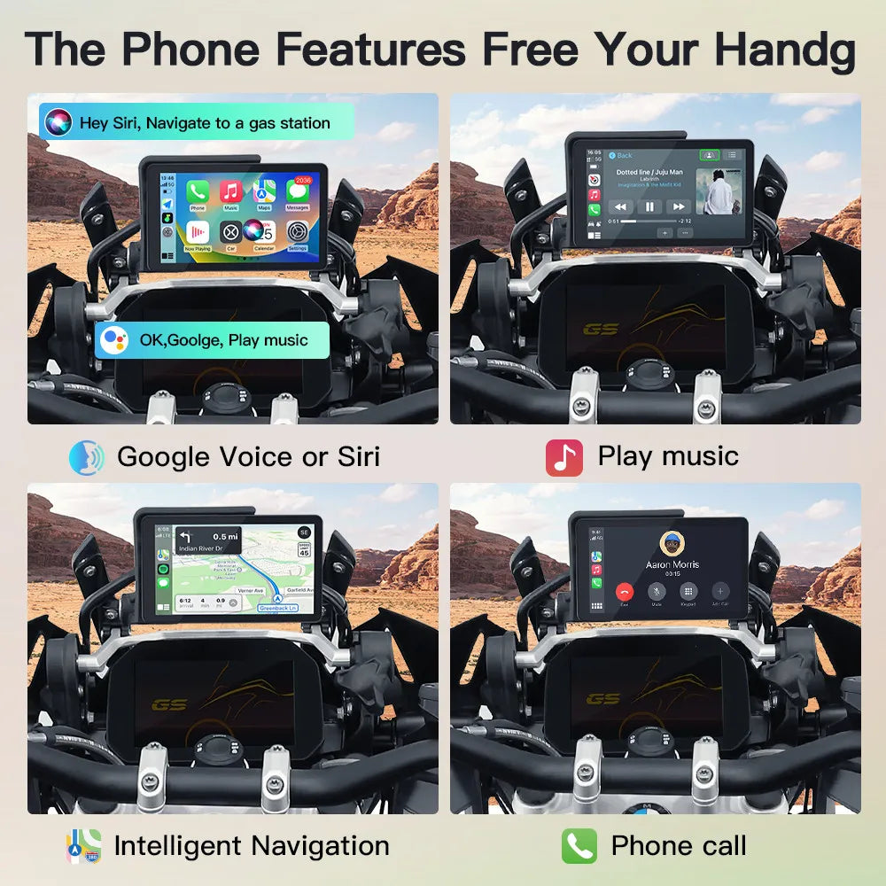 CARABC Motorcycle Navigation 6" Screen Wireless Carplay Android Auto For BMW F750GS XR M10