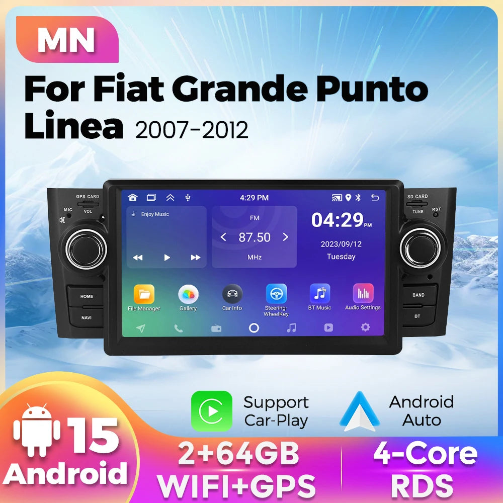For Fiat Grande Punto Linea 2007-2012 Android 15 64G 2 Din Car Radio Carplay GPS Central M