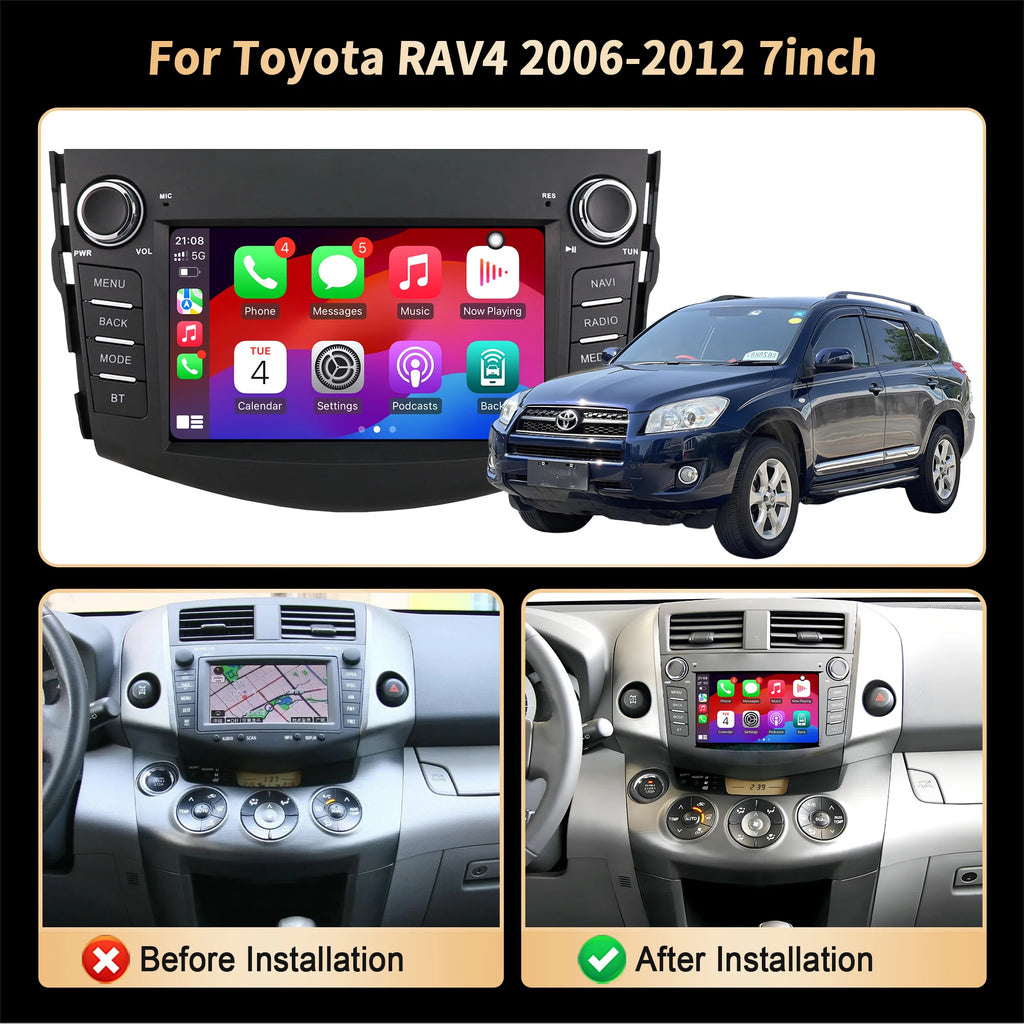 7 inch Android 14 Car Radio For Toyota RAV4 2006 2007 2008 2009 2010 2011 2012 Wireless Bl