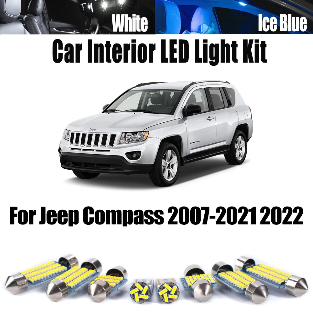 LED Interior Light Kit for Jeep Compass 2007- 2020 - Canbus Dome Map Door Trunk Bulbs | AUTOKITSHOP