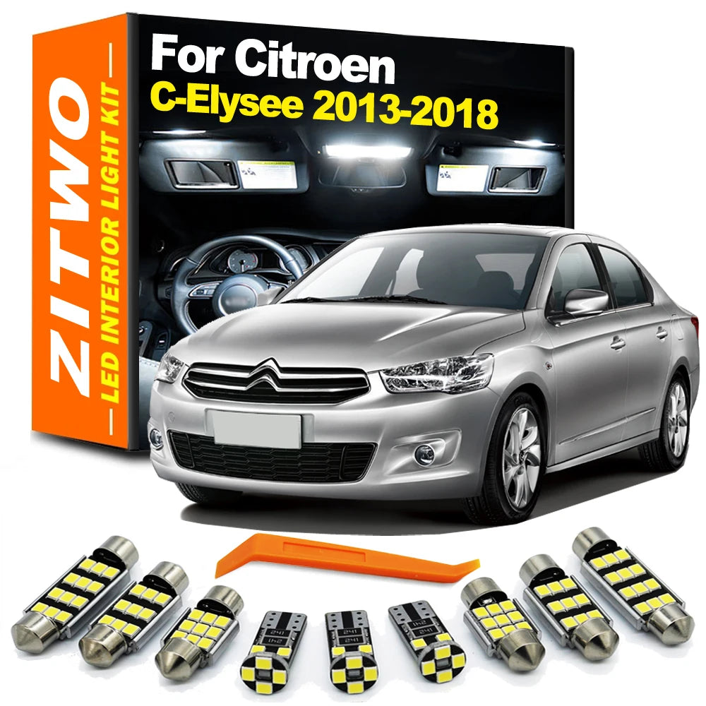ZITWO 11Pcs For Citroen C-Elysee 2013 2014 2015 2016 2017 2018 Car Bulbs LED Interior Light License Plate Lamp Kit Accessories