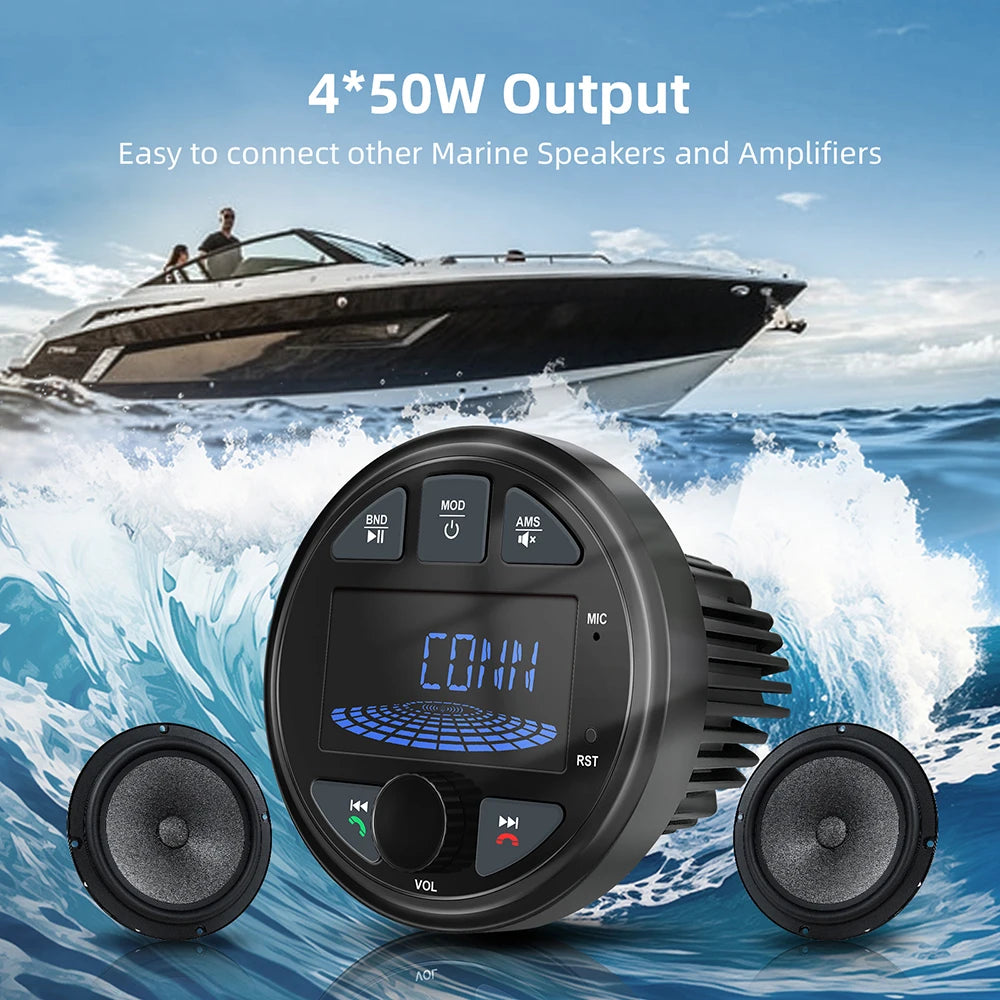 2025 Boat Radio Marine Stereo Source Media Player AM FM RDS Receiver MP3 MP4 Video Play Bl