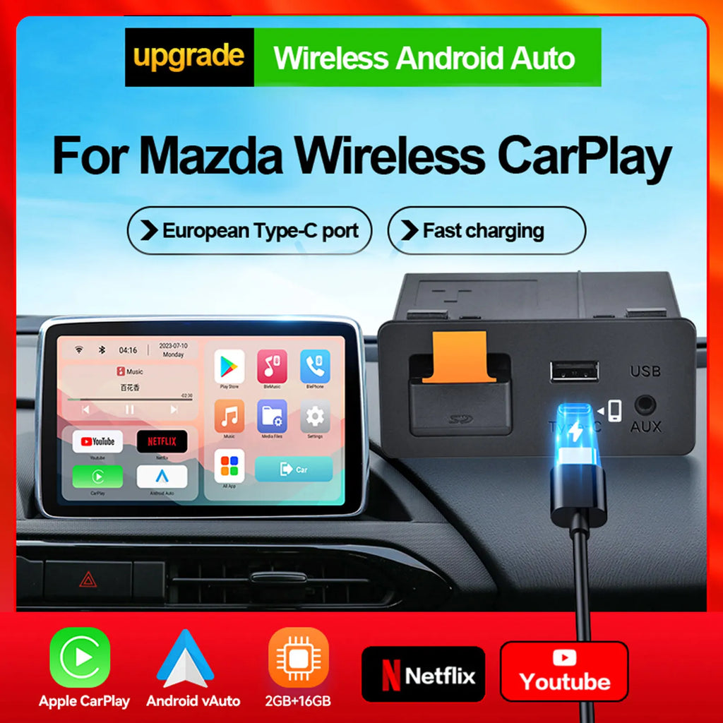 Type-c Fast Charging Carplay Android AUTO Wireless Connected Watch YouTube Netflix Videos