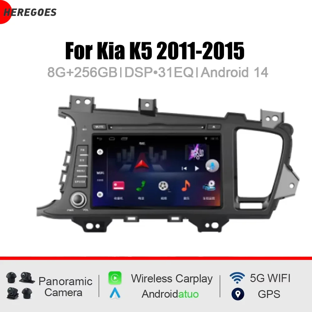 8" CarPlay DSP Android 15 8 Core 12GB RAM 256GB ROM Car Radio GPS WiFi Multimedia Autoradio Navigation for Kia K5 2011-2