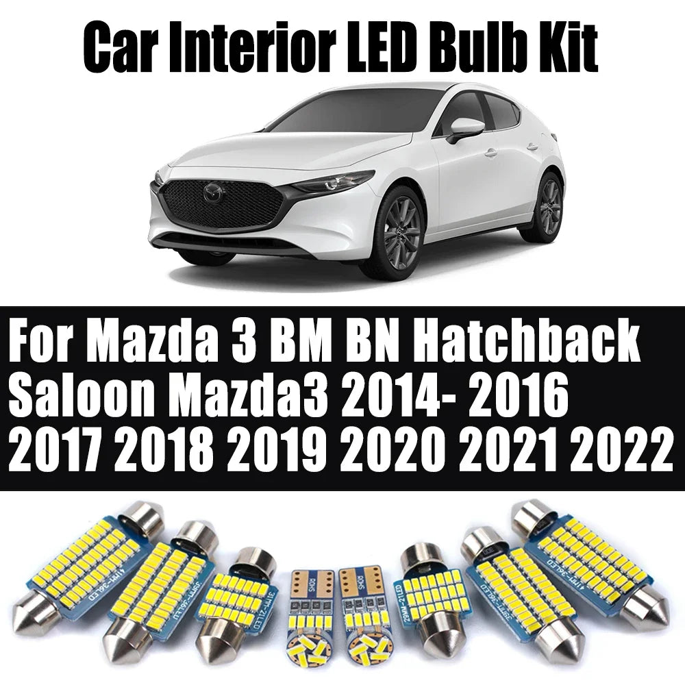 9-Piece LED Interior Light Kit for Mazda 3 BM BN Hatchback Saloon Mazda3 2014- 2020 - Canbus Dome Map Door Trunk Bulb...