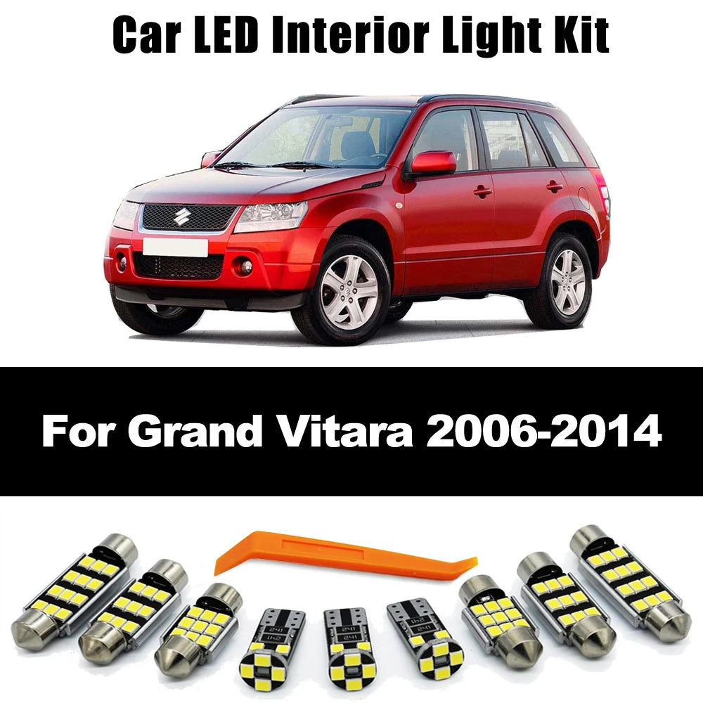 11Pcs Auto LED Interior Light Number Plate Bulb Kit For Suzuki Grand Vitara Escudo 2006 2007 2008 2009 2010 2011 2012 2013 2014