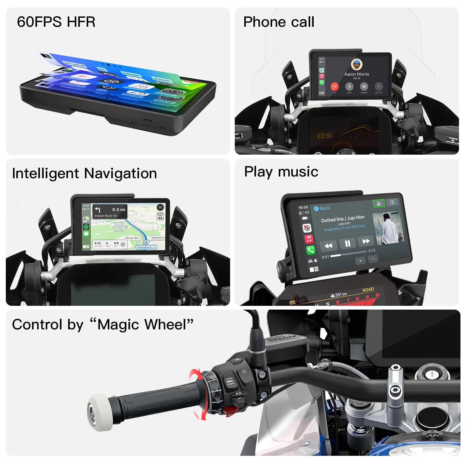 6inch DB601 Portable Motorcycle Navigation Wireless CarPlay Android Auto For BMW F750GS XR