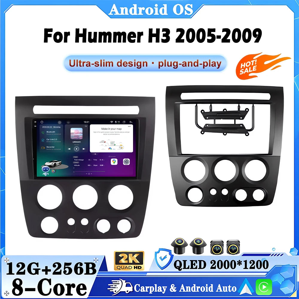 9" Android Auto For Hummer H3 2005-2009 Car Player Radio GPS Navigation Multimedia Video S