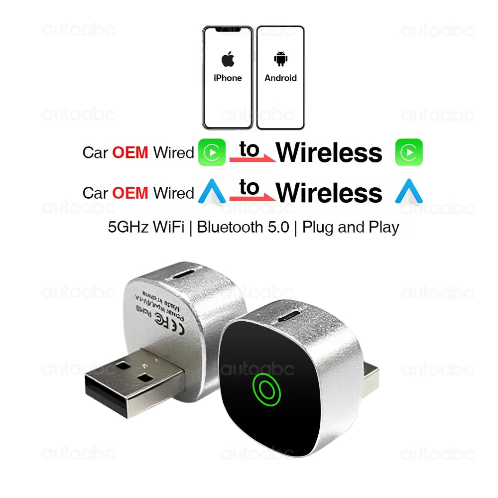 2in1 Wireless Carplay&Android Auto Box 2in1 Wired to Wireless Dongle Automatic Connect Ada