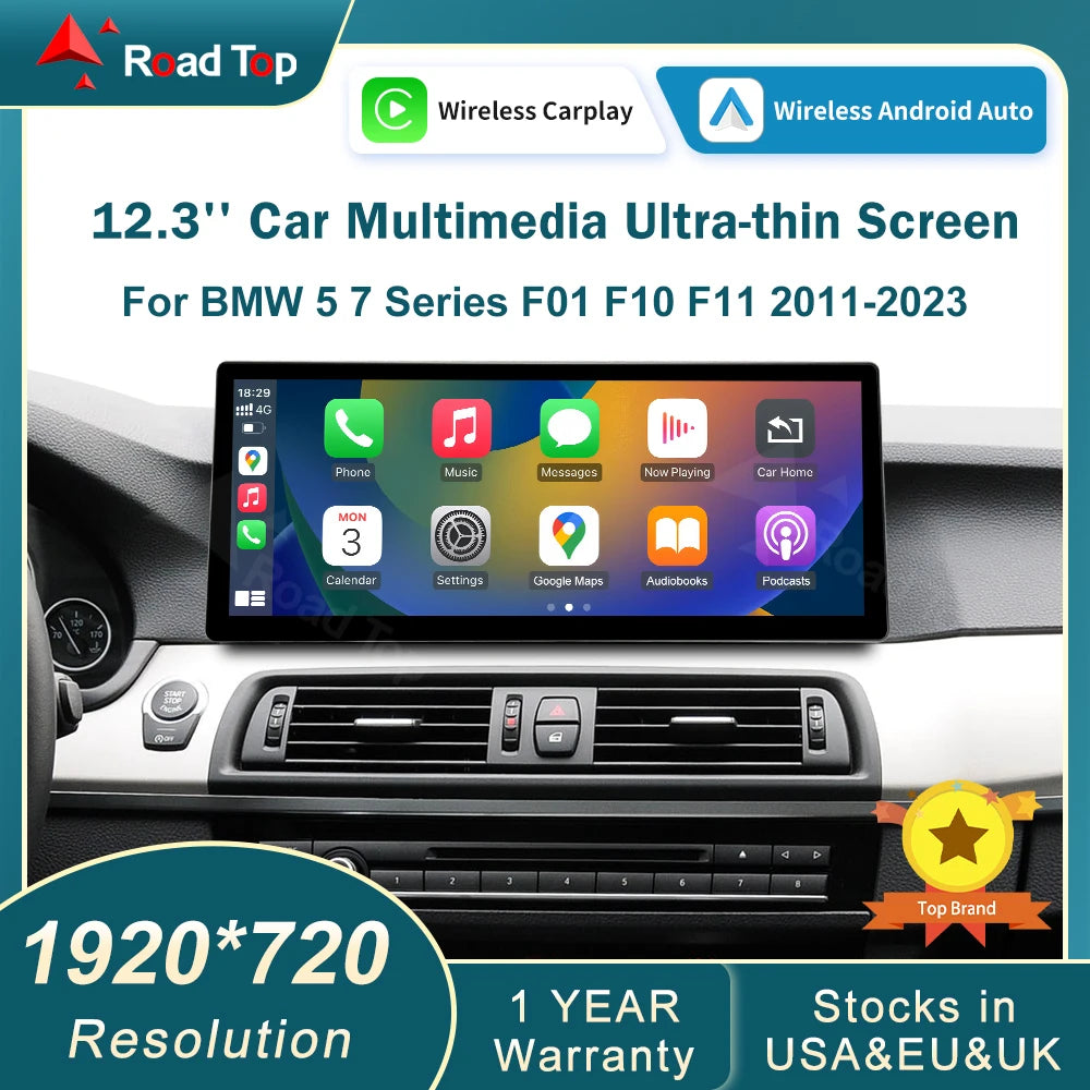 RoadTop Wireless CarPlay Touch Screen For BMW Series 5 F01 F10 F11 G30 2011-2023 CIC NBT E