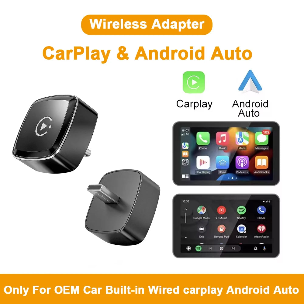 Wired to Wireless Carplay Android Auto 2in1 Mini Adapter Dongle Auto Connect Plug&Play Blu