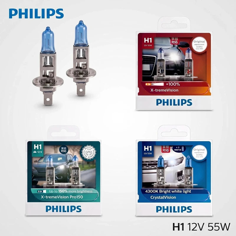 Philips H1 Car Halogen Headlight 12V 55W Pk22s Auto Bulbs More Bright Original Genuine Lam