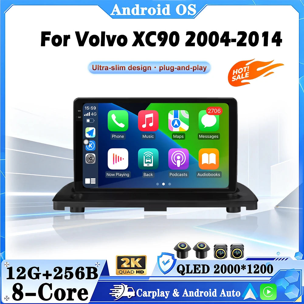 9 inch For Volvo XC90 2004-2014 Android 16 Car Radio GPS Navigation Carplay Multimedia Pla