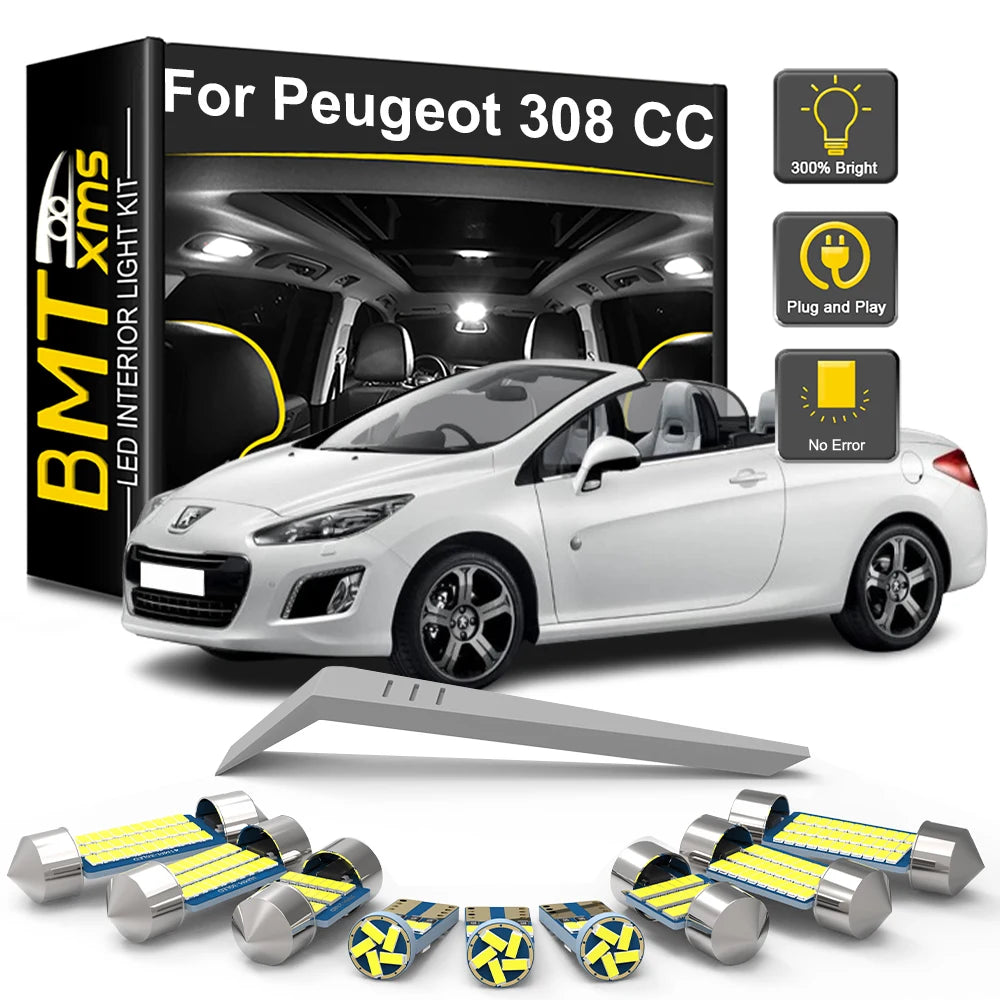 18-Piece LED Interior Light Kit for Peugeot 308 CC 308CC Cabrio - Canbus Error-Free Bulbs | AUTOKITSHOP