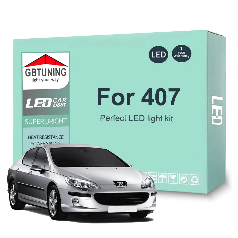 19-Piece LED Interior Light Kit for Peugeot 407 2004-2008 - Canbus Dome Map Door Trunk Bulbs | AUTOKITSHOP