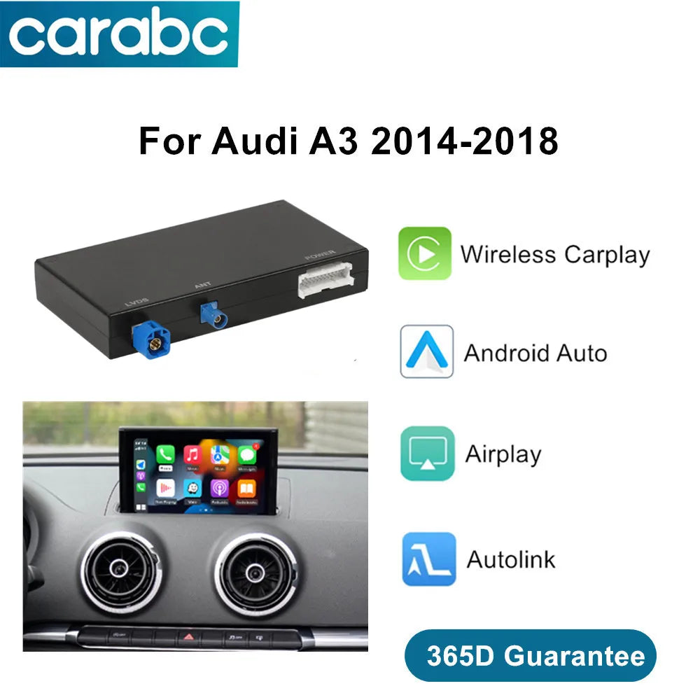 CARABC For Audi A3 S3 2014-2018 Wireless CarPlay Android Auto Adapter Mirror Link AirPlay
