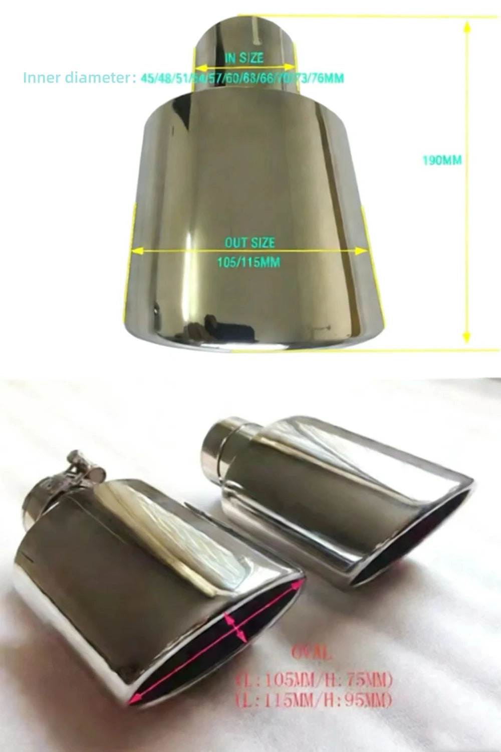 Ellipse Stainless steel vehicle refitting universal general muffler tail throat Car modification - Automotive LED Light