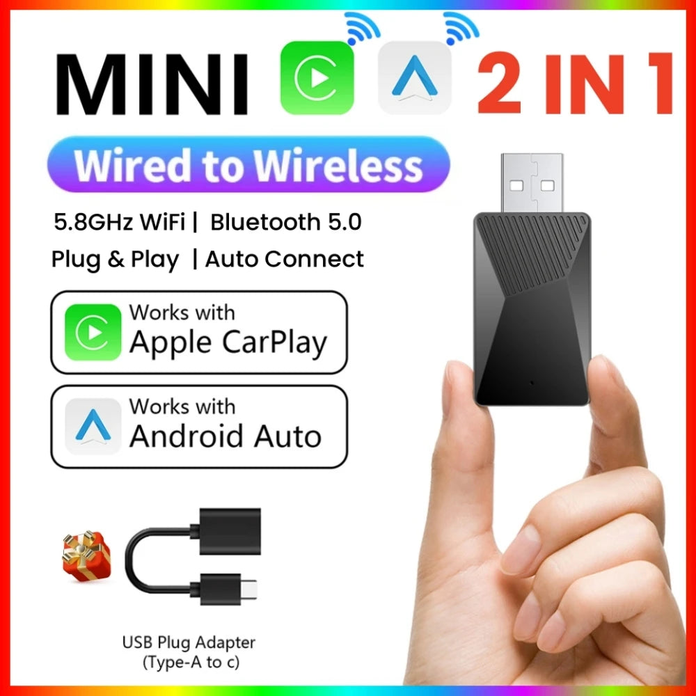2 In 1 Wireless CarPlay Android Auto AI Box Carplay Dongle BT WiFi Plug and Play Voice Ass | AUTOKITSHOP
