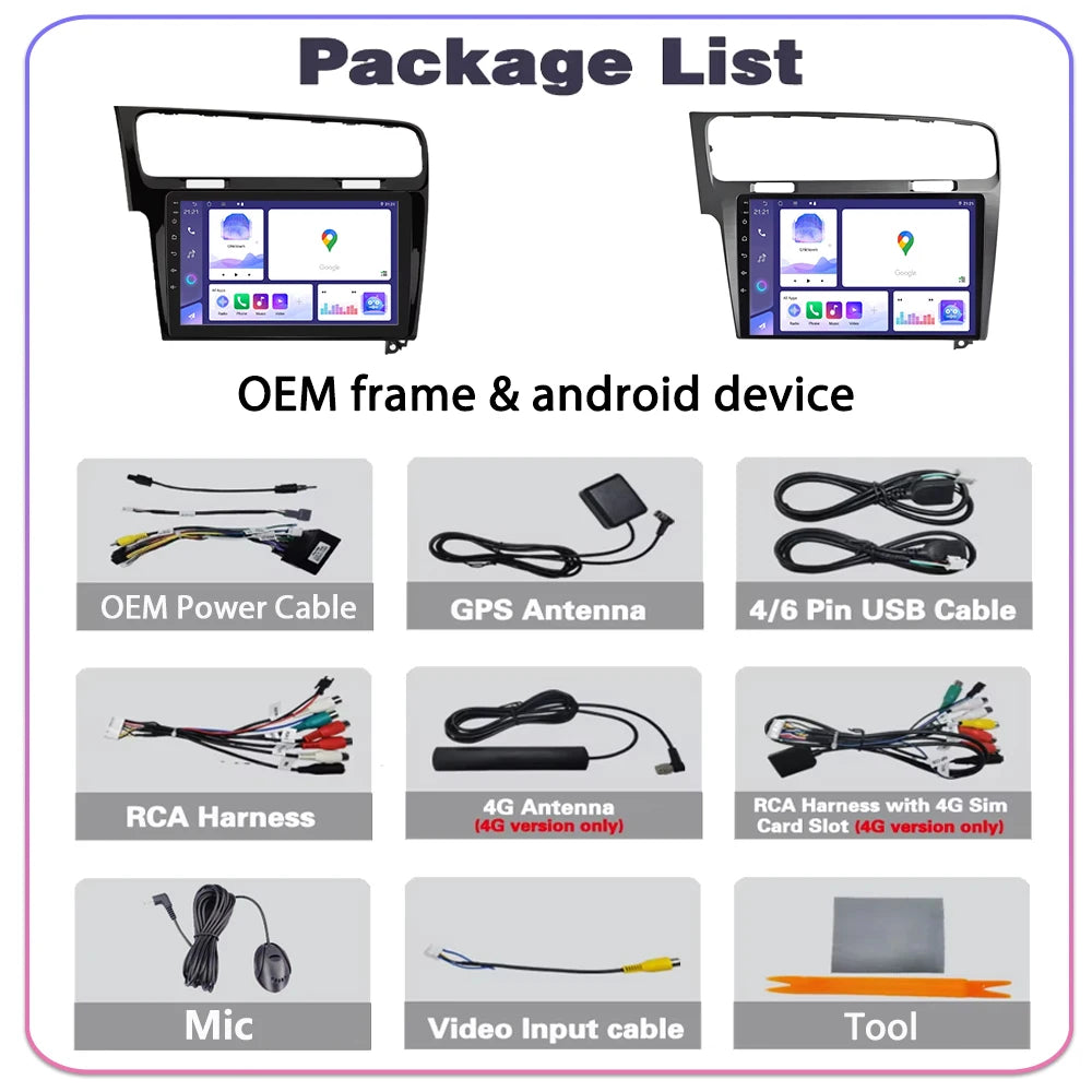 Android 16 For Volkswagen VW Golf 7 MK7 GTI 2012 2013 - 2020 Multimedia Car Radio Video Pl