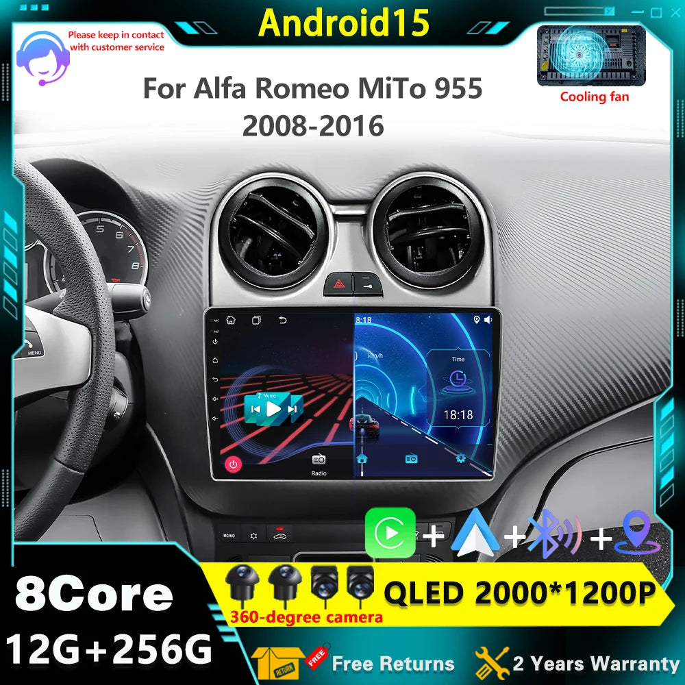 360Camera 2Din Android 15 Car Radio For Alfa Romeo MiTo 955 2008-2016 Car Multimedia GPS 4