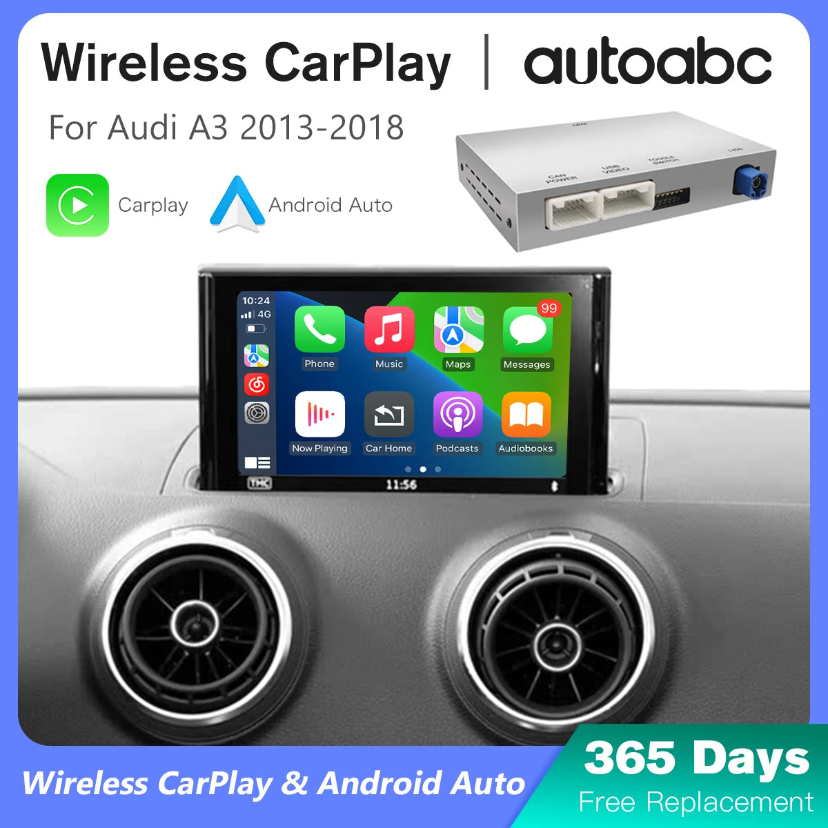 For Audi A3 A4 A5 Q2 Q7 Q5L 8V MIB MIB2 Support Wireless CarPlay Android Auto Interface Mo