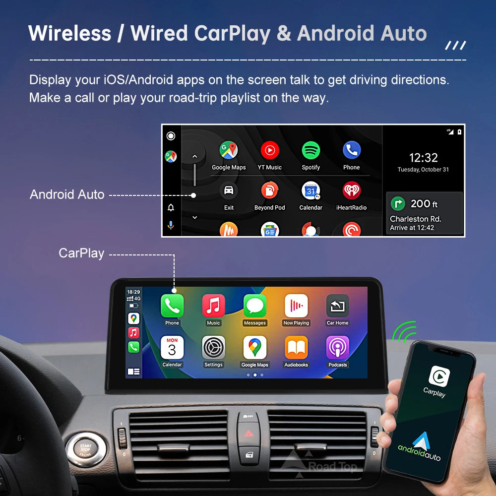 Wireless CarPlay Android Auto Car Multimedia Display For BMW 1 Series E81 E82 E87 E88 CCC/