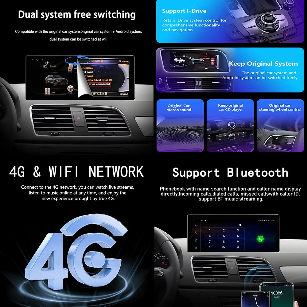 Android 14 QLED Touch Screen for Audi A4 B8 A5 2009 - 2016 Car Radio Multimedia Stereo Pla