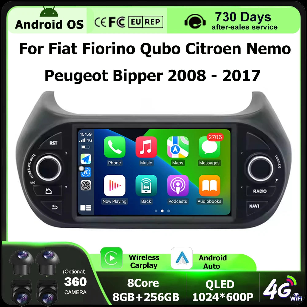Android 16 Auto For Fiat Fiorino Qubo Citroen Nemo Peugeot Bipper 2008 - 2017 Car Radio Mu