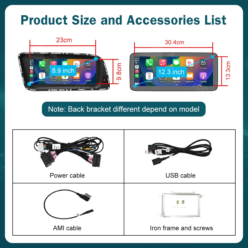 EU RoadTop 12.3 inch Wireless CarPlay Multimedia Ultra-thin Screen Android Auto For Audi Q