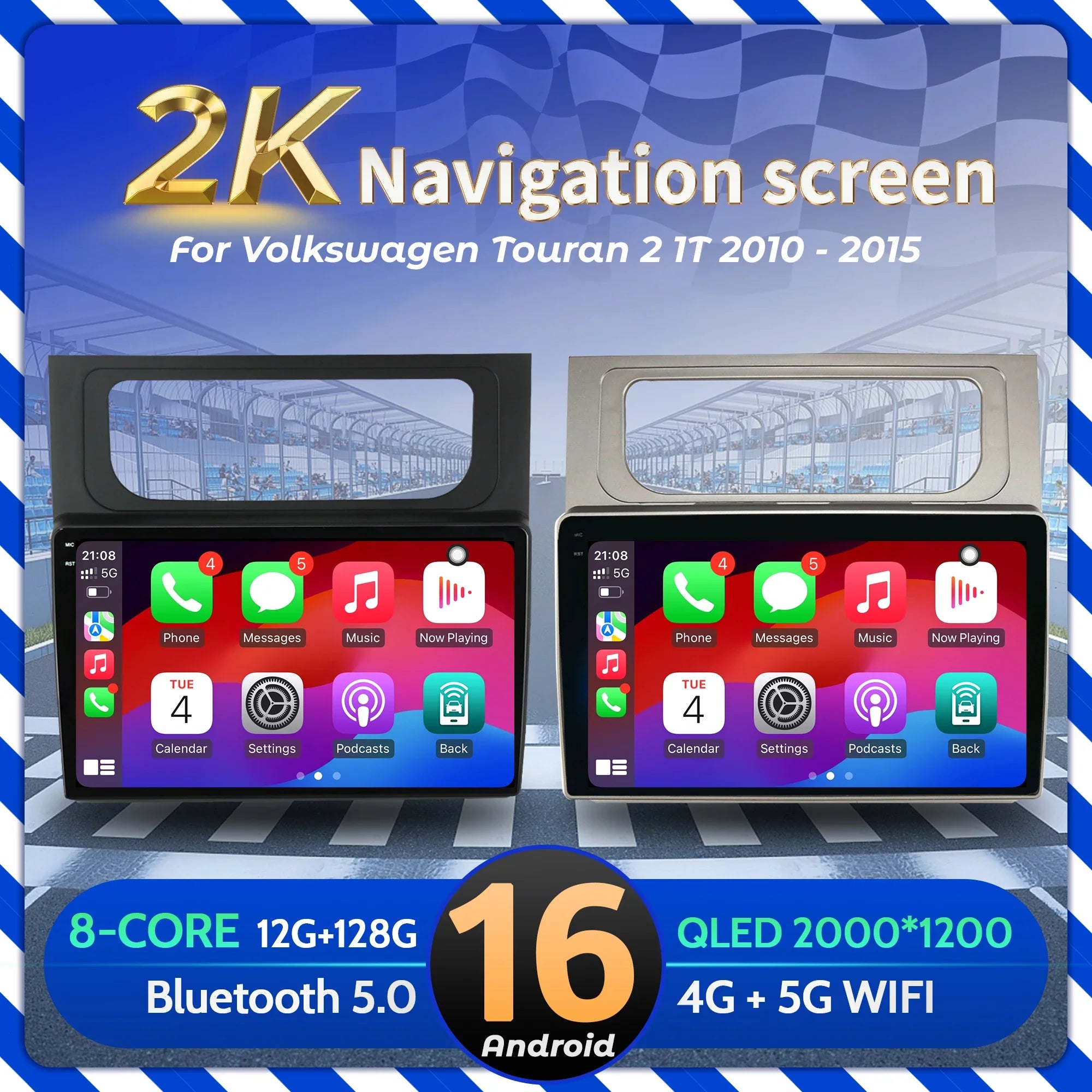 10" Car Radio For Volkswagen Touran 2 1T 2010-2015 Android 16 Wireless BT Carplay Multimed